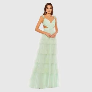 Mac Duggal Mint Green Tiered Tulle Maxi Dress
